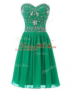 Green Sleeveless Knee Length Beading Zipper Club Wear