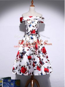 Off The Shoulder Sleeveless Printed Prom Dresses Pattern Lace Up