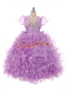 Organza Sleeveless Floor Length Little Girl Pageant Dress and Beading and Ruffles