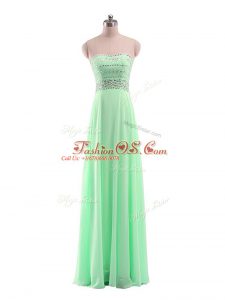 Edgy Apple Green Empire Chiffon Strapless Sleeveless Beading Floor Length Zipper Evening Dress