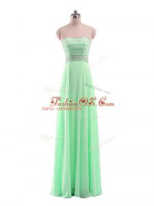 Edgy Apple Green Empire Chiffon Strapless Sleeveless Beading Floor Length Zipper Evening Dress