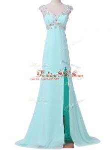 Exquisite Backless Homecoming Dress Aqua Blue for Prom and Party and Military Ball with Beading