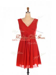 Flare Mini Length Red Dama Dress for Quinceanera Chiffon Sleeveless Ruching