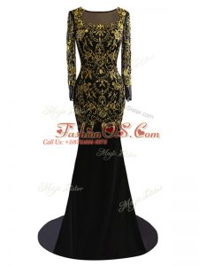 Dazzling Black Evening Wear Scoop Long Sleeves Brush Train Zipper