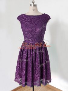 Perfect Lace Bridesmaid Dress Dark Purple Lace Up Sleeveless Knee Length