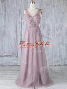 Lavender Sleeveless Tulle Criss Cross Bridesmaid Dress for Prom and Wedding Party