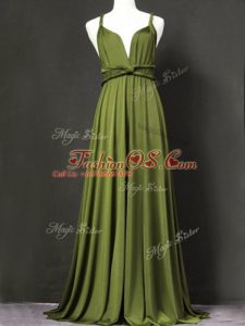 Olive Green Sleeveless Ruching Floor Length Bridesmaid Dresses