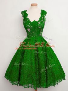 Green Sleeveless Knee Length Lace Lace Up Damas Dress