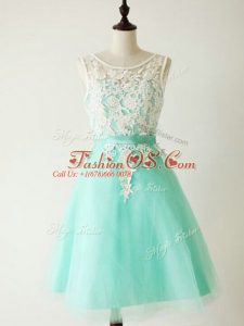 Sleeveless Lace Up Knee Length Lace Wedding Party Dress