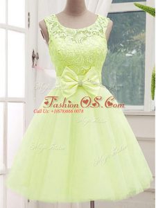 Scoop Sleeveless Tulle Bridesmaid Dresses Lace and Bowknot Lace Up