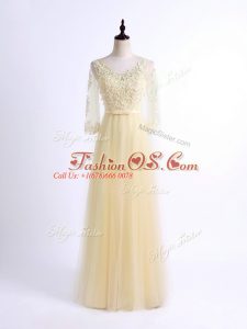 Shining Half Sleeves Lace Up Floor Length Lace Quinceanera Court of Honor Dress