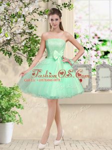 Apple Green Sleeveless Organza Lace Up Bridesmaid Gown for Prom and Party
