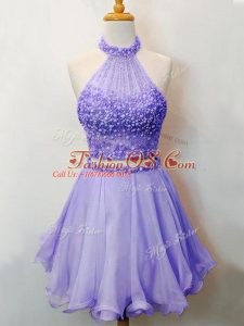 Pretty Lavender Organza Lace Up Wedding Party Dress Sleeveless Knee Length Beading