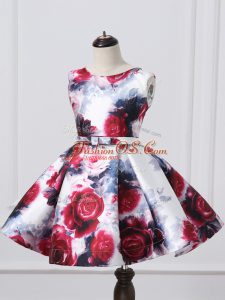 Sleeveless Zipper Mini Length Pattern and Belt Child Pageant Dress