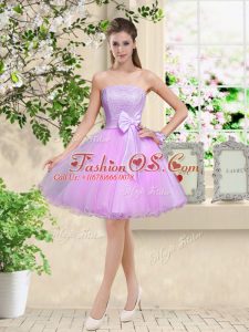 Lilac Organza Lace Up Off The Shoulder Sleeveless Knee Length Quinceanera Dama Dress Lace and Belt