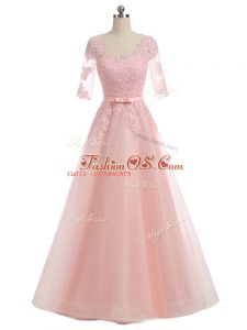 Short Sleeves Lace and Appliques Zipper Prom Gown