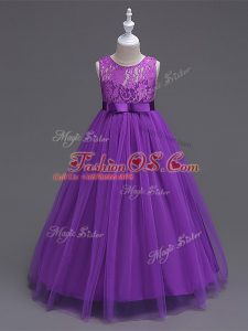 Purple Sleeveless Tulle Zipper Kids Pageant Dress for Wedding Party