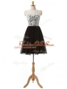 Wonderful Black Tulle Zipper Scoop Sleeveless Mini Length Prom Dresses Lace and Appliques