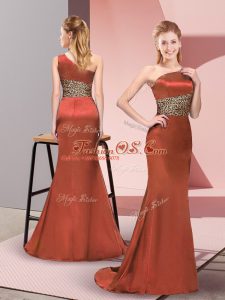 Rust Red Sleeveless Floor Length Pattern Side Zipper Prom Dresses