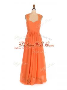 Best Straps Sleeveless Bridesmaid Dresses Floor Length Lace Orange Red Chiffon