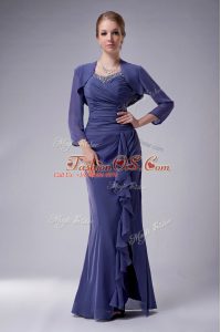 Pretty Blue Chiffon Zipper Straps Sleeveless Floor Length Mother Of The Bride Dress Beading