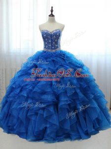 Customized Sleeveless Lace Up Floor Length Beading and Ruffles Sweet 16 Dress