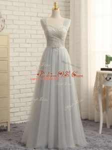 Grey Empire Tulle Straps Sleeveless Lace Floor Length Zipper Vestidos de Damas Sweep Train