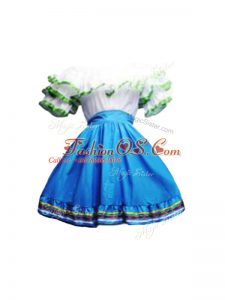 High End Blue And White A-line Taffeta Scoop Short Sleeves Ruffles Mini Length Zipper Military Ball Dresses