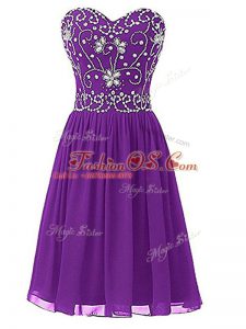 Clearance Knee Length Zipper Cocktail Dress Eggplant Purple for Prom and Party and Sweet 16 with Beading