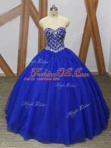 Floor Length Royal Blue Quince Ball Gowns Sweetheart Sleeveless Lace Up