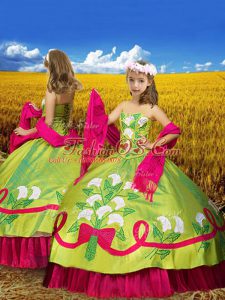 Olive Green Lace Up Kids Formal Wear Embroidery Sleeveless Floor Length