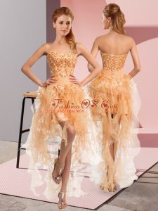 Modest Sweetheart Sleeveless Lace Up Club Wear Gold Organza