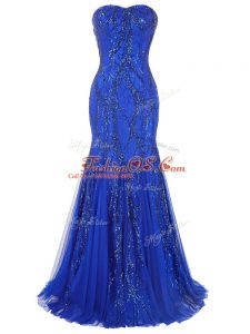 Royal Blue Sweetheart Neckline Sequins Evening Dresses Sleeveless Lace Up