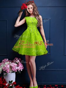 Bateau Sleeveless Damas Dress Knee Length Beading and Lace Green Tulle