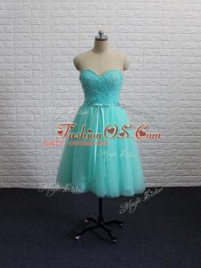 Apple Green Tulle Lace Up Sweetheart Sleeveless Mini Length Beading