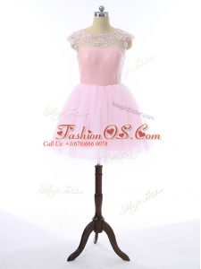 Stunning Lace and Appliques Baby Pink Zipper Sleeveless Mini Length