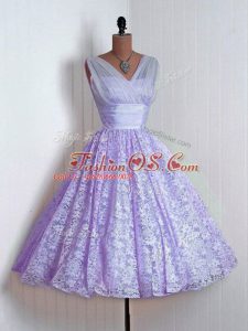 Flirting Lavender A-line Lace Wedding Guest Dresses Lace Up Lace Sleeveless Mini Length