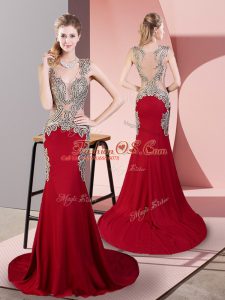 Wine Red Sleeveless Beading Side Zipper Oscars Dresses