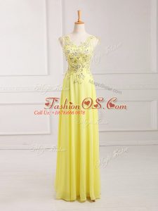 Eye-catching V-neck Sleeveless Zipper Prom Gown Yellow Chiffon