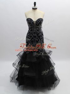 Black Sweetheart Zipper Beading and Ruffles Prom Party Dress Sleeveless
