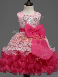 Sweet Ball Gowns Little Girls Pageant Gowns Hot Pink Scoop Organza Sleeveless Tea Length Zipper
