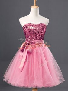 Eye-catching Mini Length Rose Pink Party Dress for Girls Sweetheart Sleeveless Zipper
