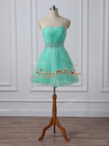 Mini Length Apple Green Cocktail Dress Organza Sleeveless Beading and Ruching