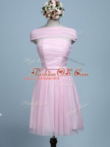 Empire Wedding Guest Dresses Baby Pink Strapless Tulle Sleeveless Mini Length Side Zipper