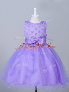 Adorable Knee Length Eggplant Purple Little Girl Pageant Dress Scoop Sleeveless Zipper