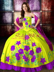 Wonderful Embroidery Quinceanera Dresses Yellow Green Lace Up Sleeveless Floor Length