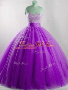 Modern Eggplant Purple Sweetheart Lace Up Beading Quinceanera Gown Sleeveless