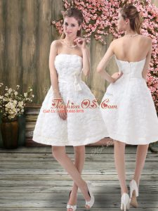 Sweet White Sleeveless Knee Length Belt Zipper Wedding Gowns