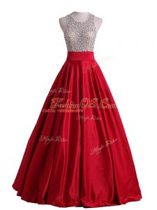 Scoop Sleeveless Satin Military Ball Gowns Beading Backless