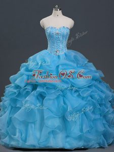 Baby Blue Vestidos de Quinceanera Military Ball and Sweet 16 and Quinceanera with Beading and Ruffles and Pick Ups Sweetheart Sleeveless Lace Up